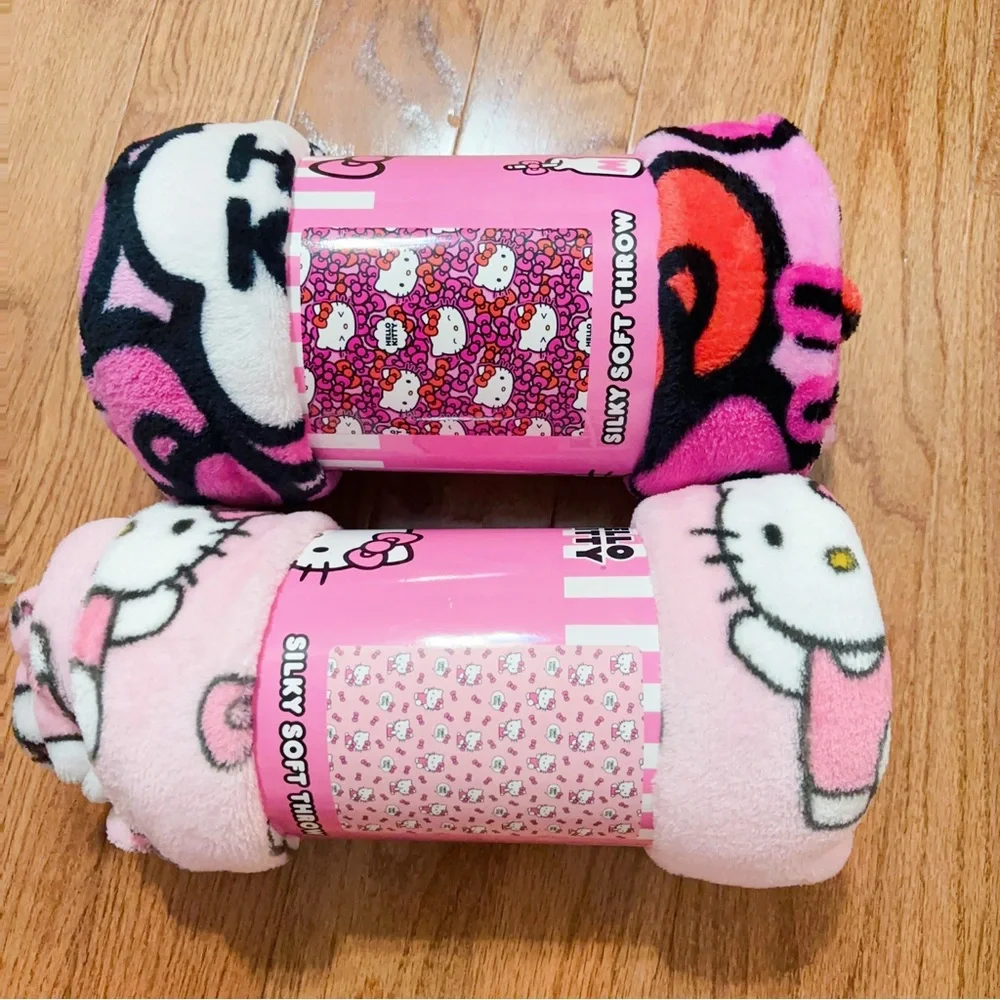 2x Hello Kitty Face More Bows Please Plush Silk Touch Throw Blanket 46